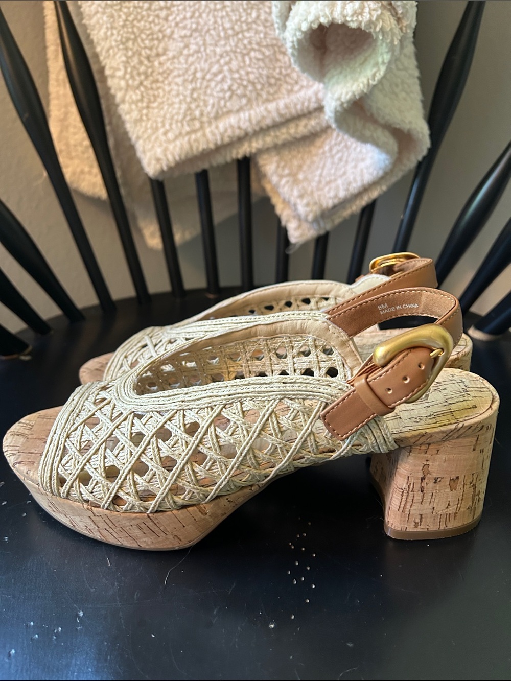 AEROSOLES Woven Slingback Sandals in Natural Beige with Brown Strap - Picture 6 of 6